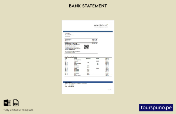 listo para imprimir plantilla de word   extracto bancario de Liechtenstein Valar